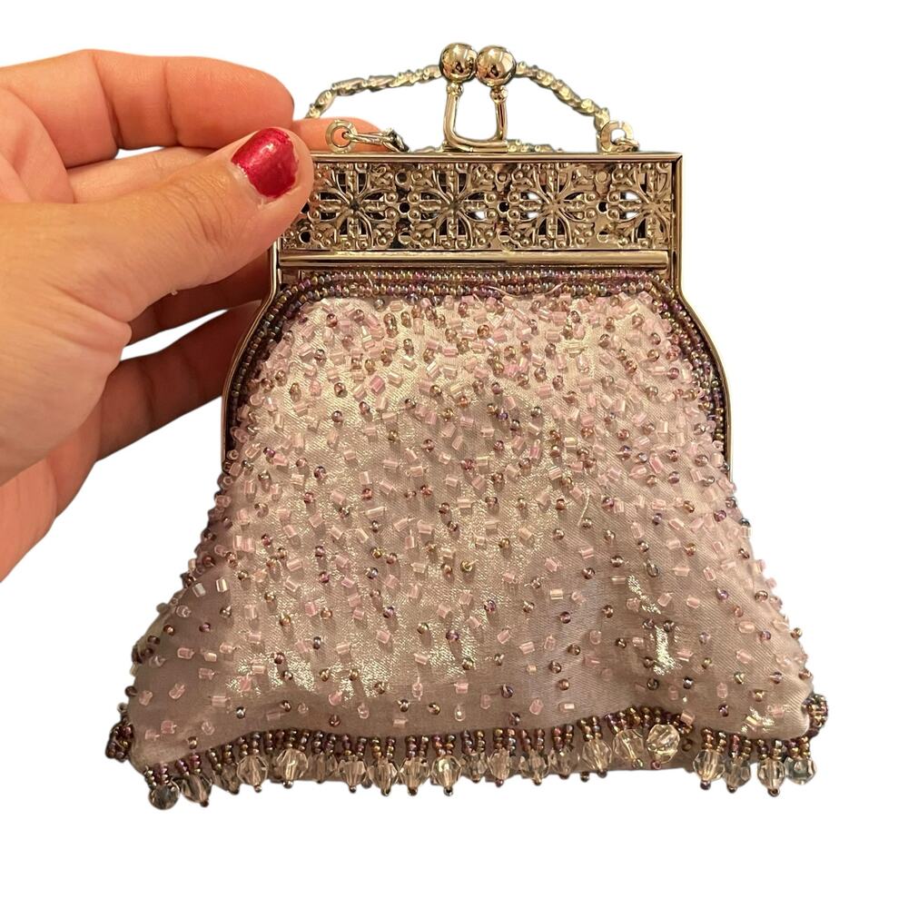 Cache Pink Beaded Metal-Frame Shoulder Bag